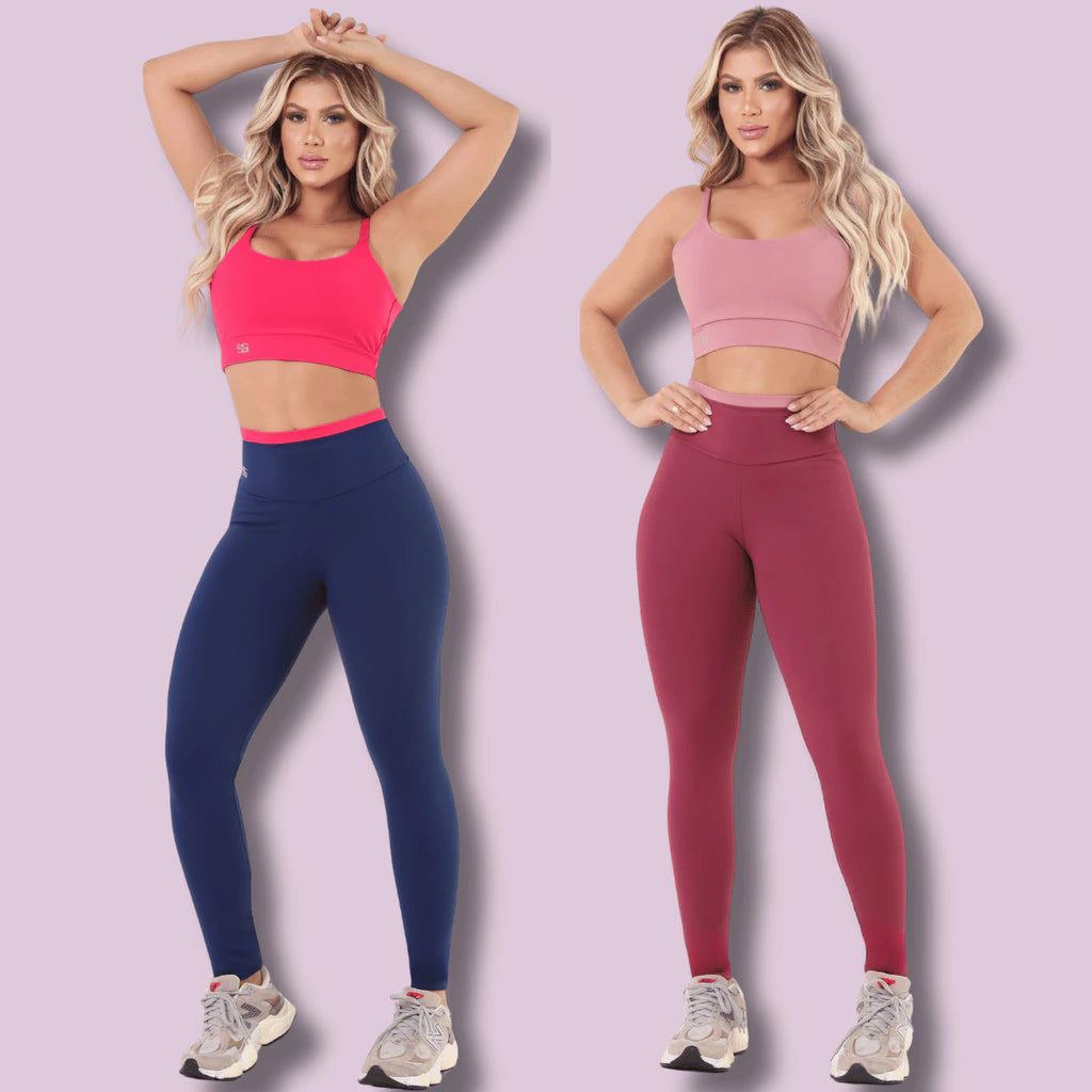 Kit 2 Conjuntos de Academia Feminino Calça e Top Poliamida Roupa Fitness Zero Transparência