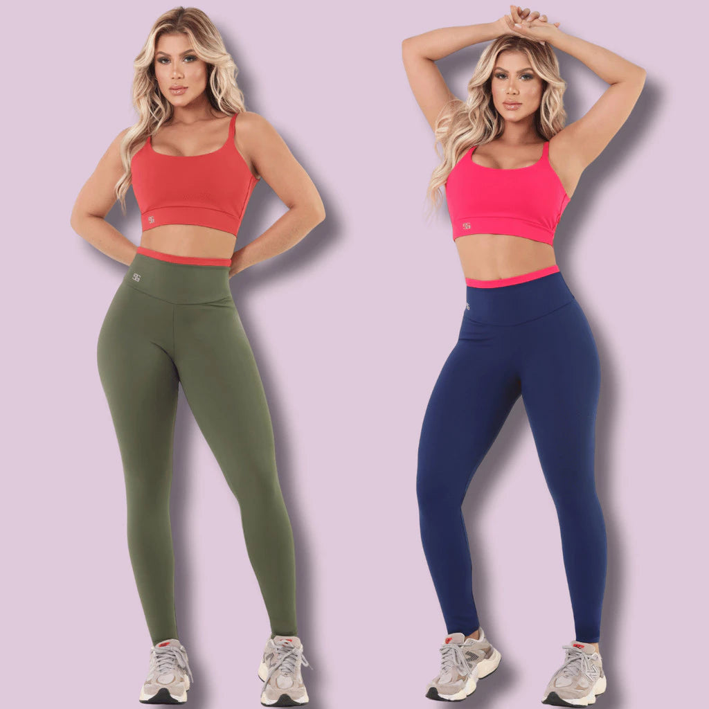 Kit 2 Conjuntos de Academia Feminino Calça e Top Poliamida Roupa Fitness Zero Transparência