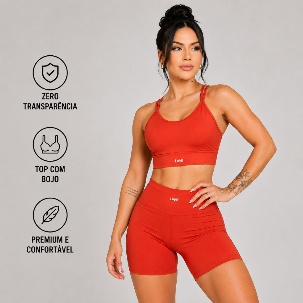Conjunto Short Academia Feminino Cós Alto Empina Bumbum Fitness