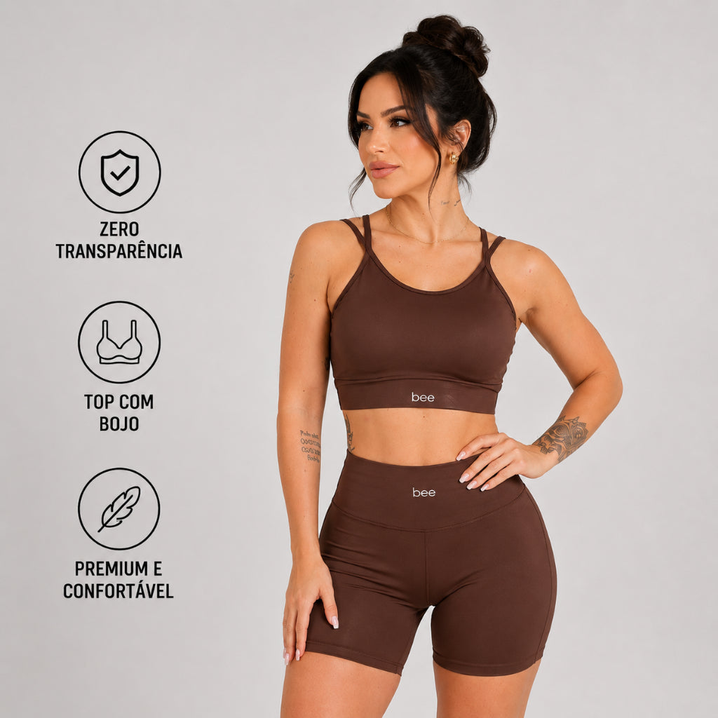 Conjunto Short Academia Feminino Cós Alto Empina Bumbum Fitness