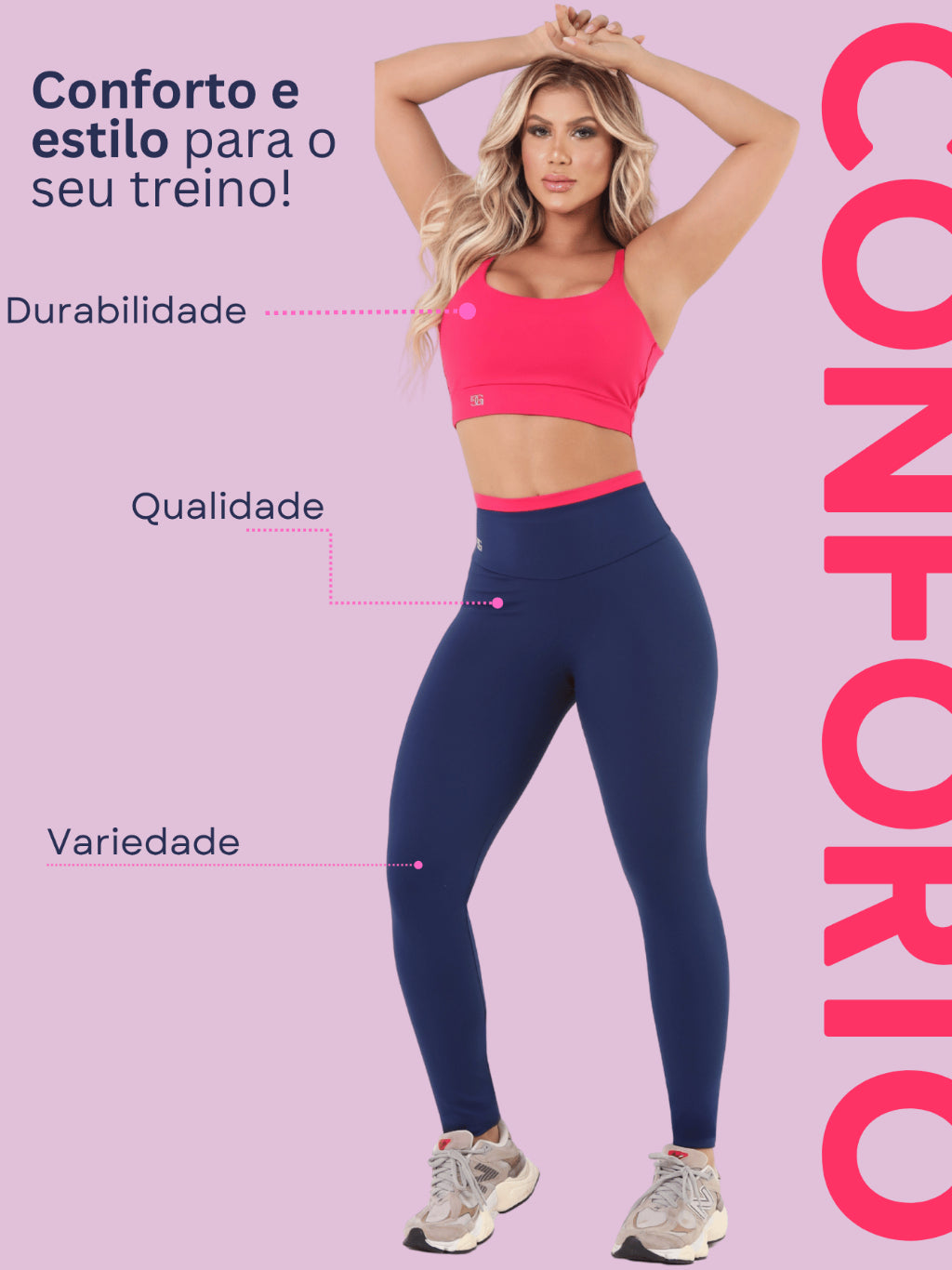 Kit 2 Conjuntos de Academia Feminino Calça e Top Poliamida Roupa Fitness Zero Transparência