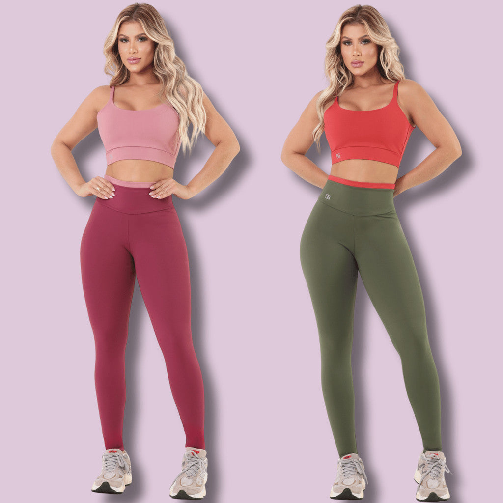 Kit 2 Conjuntos de Academia Feminino Calça e Top Poliamida Roupa Fitness Zero Transparência