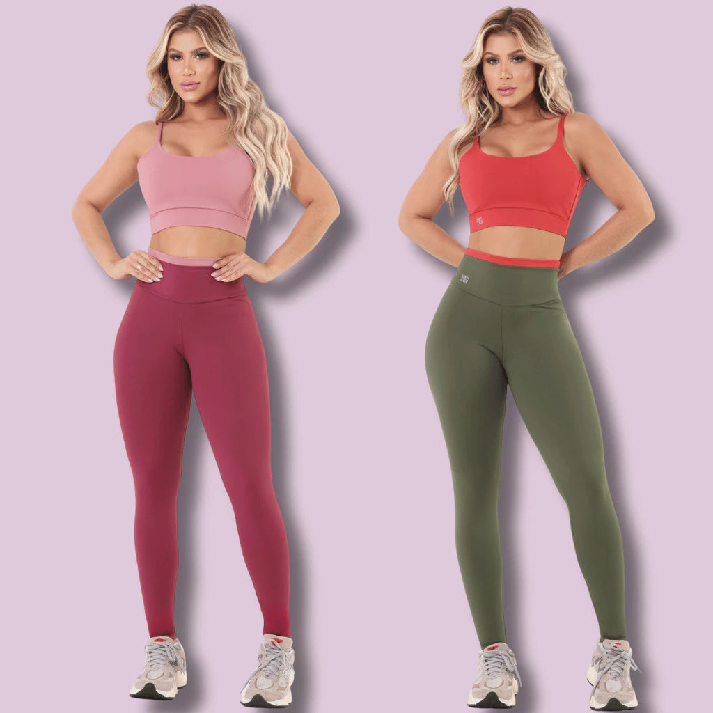 Kit 2 Conjuntos de Academia Feminino Calça e Top Poliamida Roupa Fitness Zero Transparência
