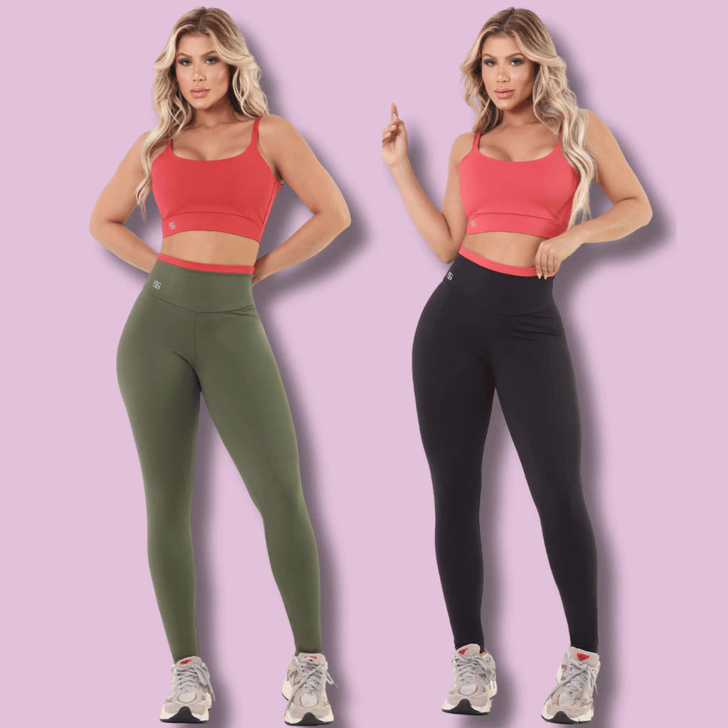 Kit 2 Conjuntos de Academia Feminino Calça e Top Poliamida Roupa Fitness Zero Transparência