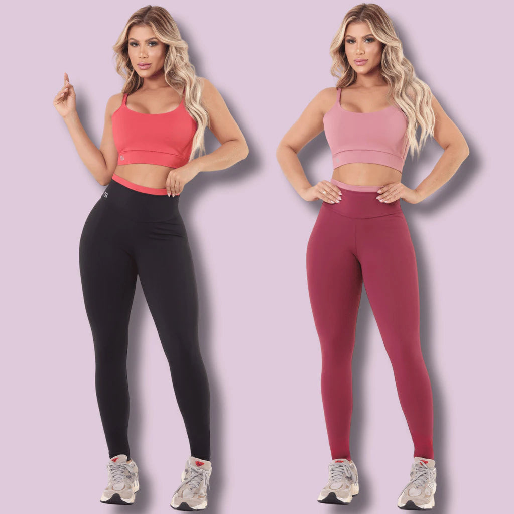 Kit 2 Conjuntos de Academia Feminino Calça e Top Poliamida Roupa Fitness Zero Transparência